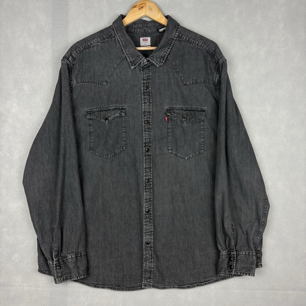 Levi’s Denim Pearl Snap Shirt Men’s 3XL Washed Black Western Yoke Cowboy Rodeo